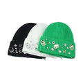Customizable Jewelry Handmade Acrylic Custom Logo Crystal Embellishments Ribbed Knit Rhinestone Crystal Beanie Hat