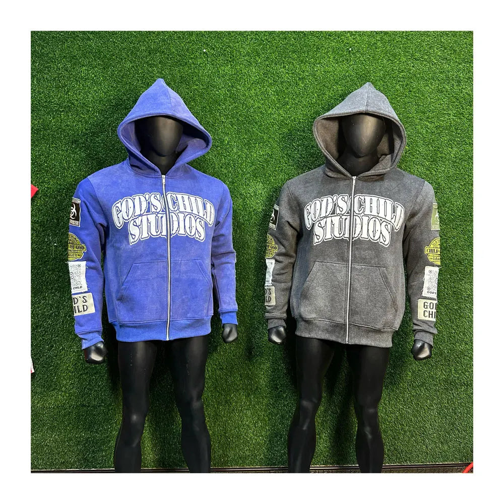 Winter Full Zip High Quality Quick Dry Breathable Eco-Friendly Fleece Hoodie Custom Chenille Patches Letter Embroidery Acid