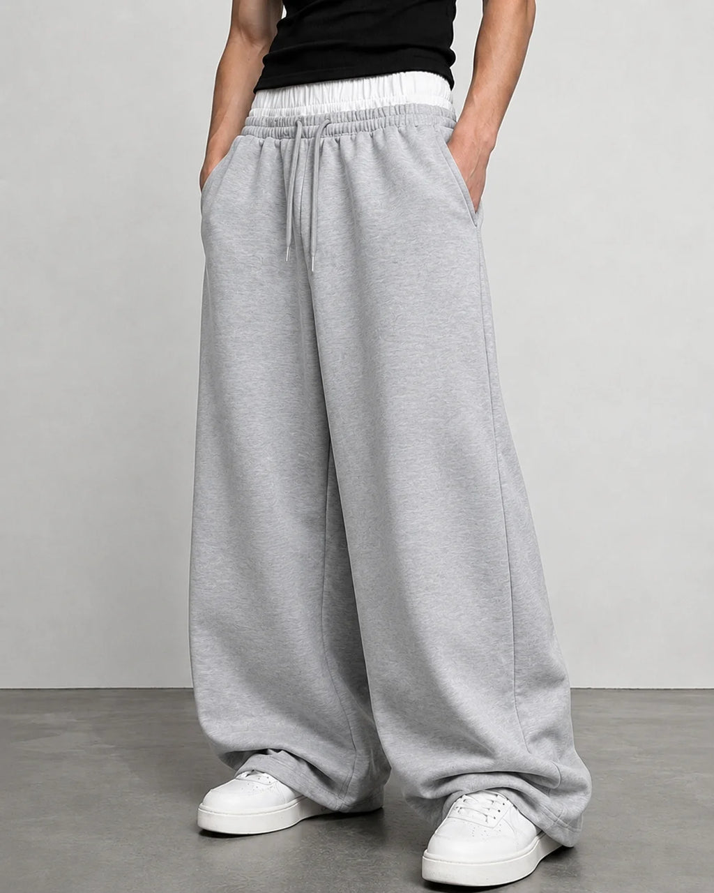 Men's Baggy Wide Leg Sweatpants Contrast White Waist Polyester S-2XL Drawstring Hip Hop Streetwear Casual Loose Fit Jogger Pants