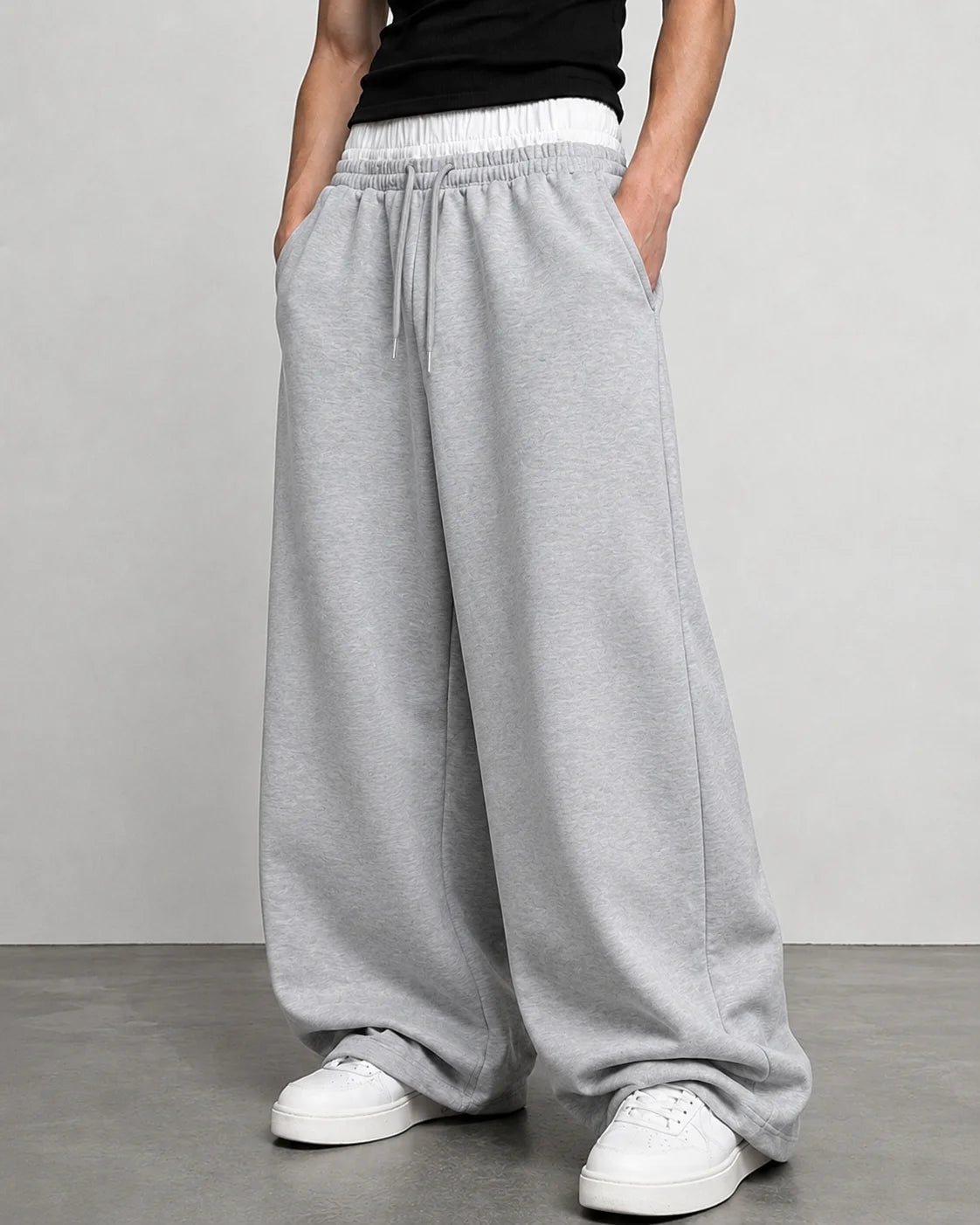 Men's Baggy Wide Leg Sweatpants Contrast White Waist Polyester S-2XL Drawstring Hip Hop Streetwear Casual Loose Fit Jogger Pants