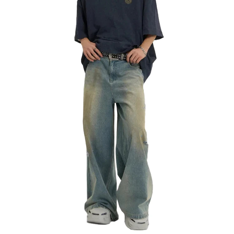 New High Quality Men's Baggy Hip Hop Wide Leg Distressed Loose Fit Mid Waist Embroidery Eco-Friendly Plus Size Jeans