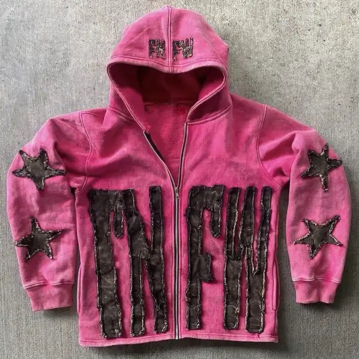 High Quality Cotton Oversize Hoodie Streetwear Custom Embroidery Patch Zip up Oversized Men's Hoodies Pull Up Rhinestone Hoodie