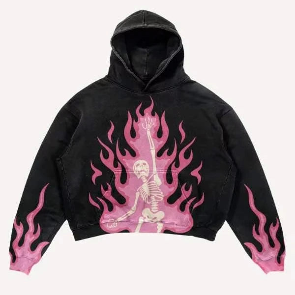 Y2K Gothic Streetwear Hoodie Oversized Acid Wash Black Pullover With Spiky Graphic Print Custom MOQ Top Quality Made Men Hoodies