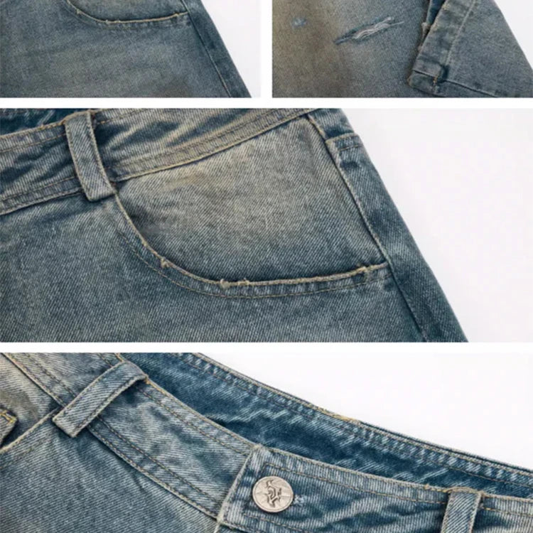 New High Quality Men's Baggy Hip Hop Wide Leg Distressed Loose Fit Mid Waist Embroidery Eco-Friendly Plus Size Jeans