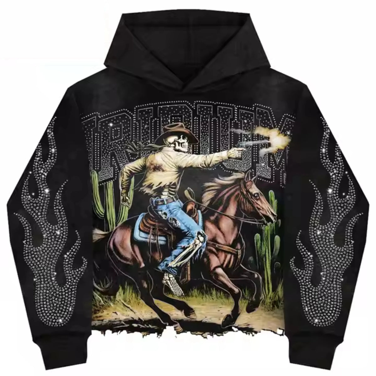 Wholesale Autumn Streetwear Acid Wash Rhinestone Embroidery Diamond Sun Faded Cropped Boxy Baggy Hoodie for Men