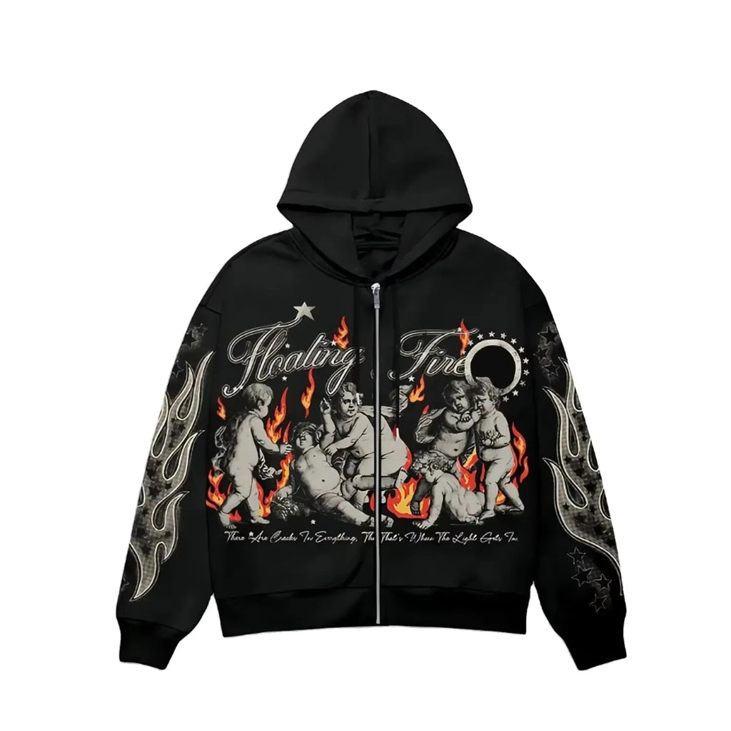 Trendy Winter Vintage Oversized Streetwear Zip Hoodie Custom Screen Printed Embroidered | 100% Cotton Fleece | Drop Shoulder |