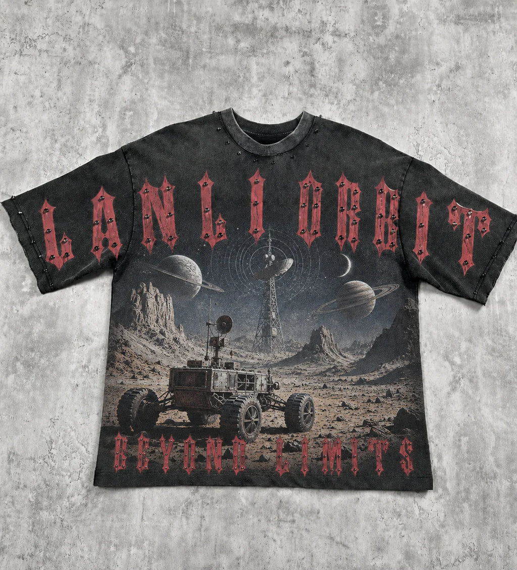 Lanli Punk Mechanical Skull T Shirt Gothic Rhinestone Black Red Washed Oversized Rock Hip Hop Streetwear Graphic Tee