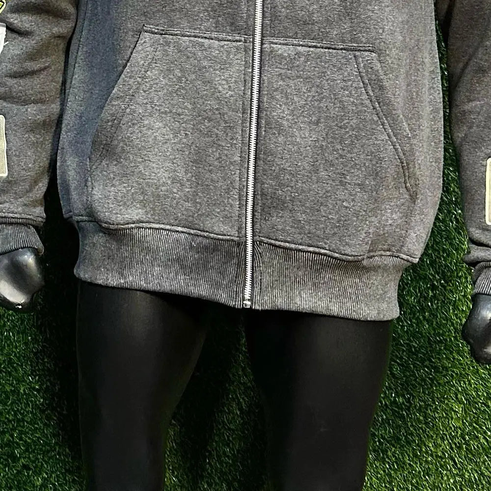Winter Full Zip High Quality Quick Dry Breathable Eco-Friendly Fleece Hoodie Custom Chenille Patches Letter Embroidery Acid