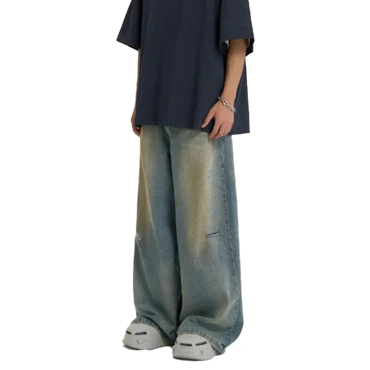 New High Quality Men's Baggy Hip Hop Wide Leg Distressed Loose Fit Mid Waist Embroidery Eco-Friendly Plus Size Jeans