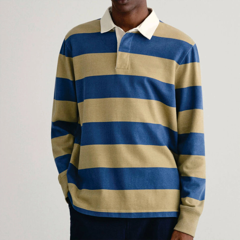 High Quality Men's Striped Rugby for Shirt-Customizable Breathable Durable & Comfortable for Casual and Athletic Use