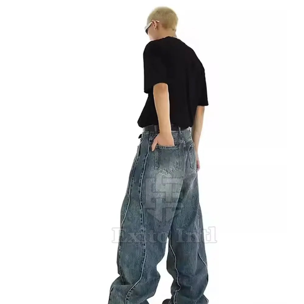 Fashionable Men's Straight Baggy Jeans 100% Cotton Lightweight Mid Waist Comfortable Casual Breathable Quick Dry Eco-Friendly