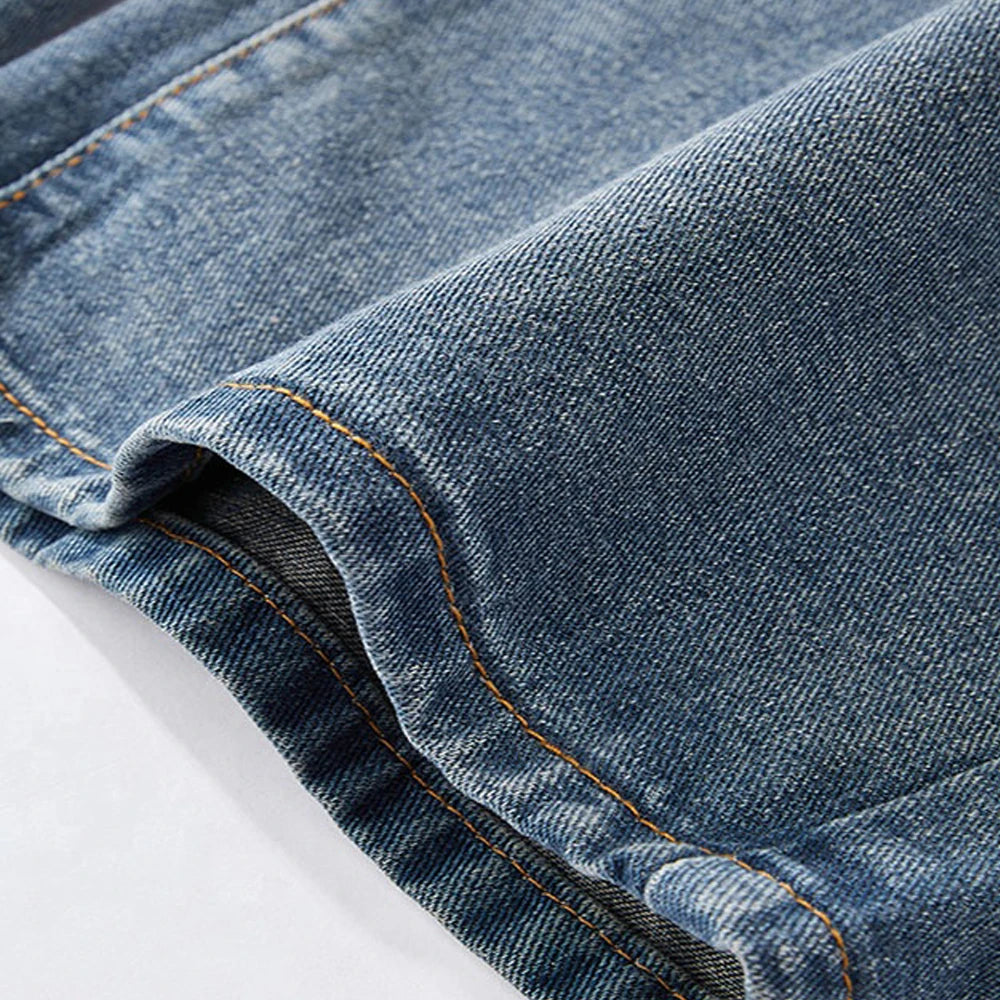 High Quality Straight Stretchy Pockets Wide Leg Trousers Mid Waist Loose Men Long Canvas Lightweight Casual Breathable Jeans
