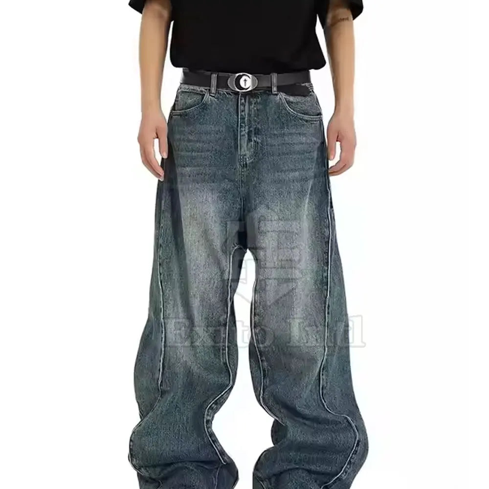 Fashionable Men's Straight Baggy Jeans 100% Cotton Lightweight Mid Waist Comfortable Casual Breathable Quick Dry Eco-Friendly