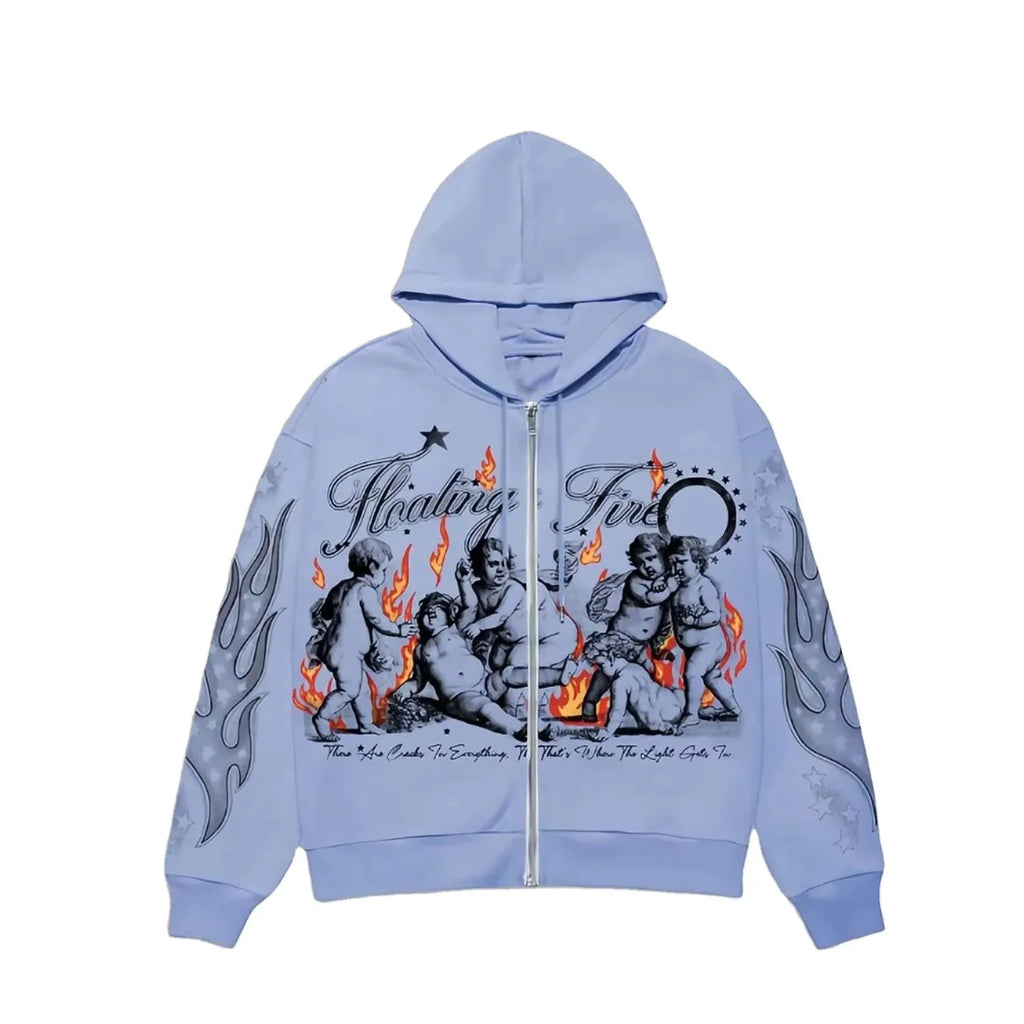 Trendy Winter Vintage Oversized Streetwear Zip Hoodie Custom Screen Printed Embroidered | 100% Cotton Fleece | Drop Shoulder |