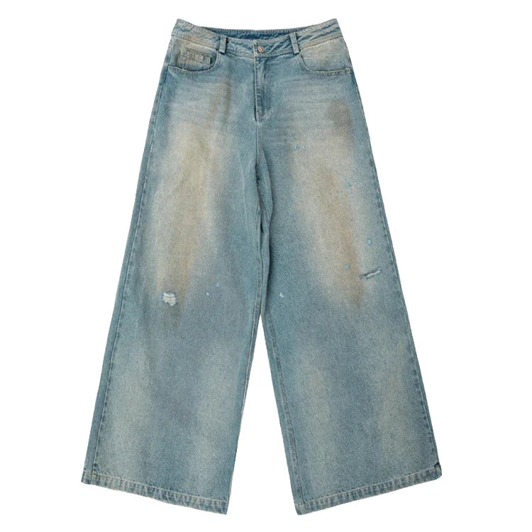 New High Quality Men's Baggy Hip Hop Wide Leg Distressed Loose Fit Mid Waist Embroidery Eco-Friendly Plus Size Jeans