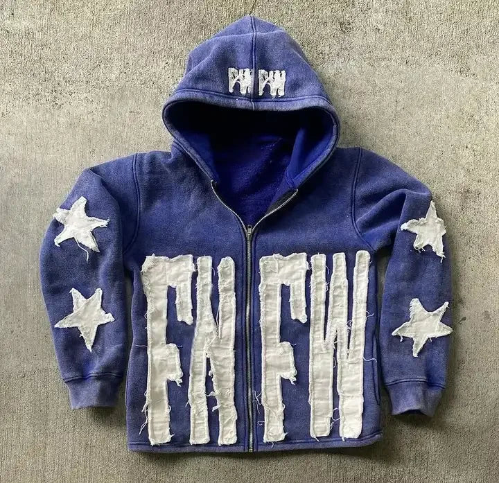 High Quality Cotton Oversize Hoodie Streetwear Custom Embroidery Patch Zip up Oversized Men's Hoodies Pull Up Rhinestone Hoodie