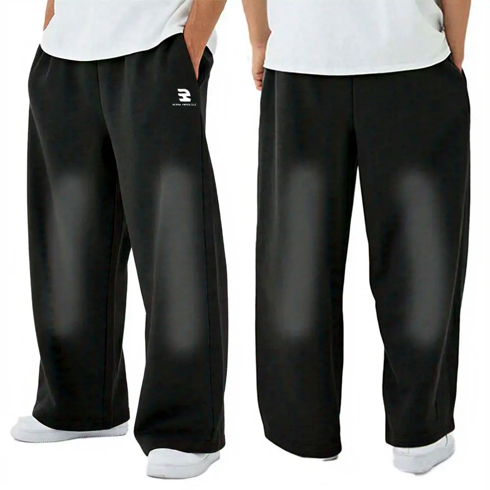 Oversize Heavyweight Casual Printed Sweatpants Men's Loose Fit Mid Waist Polyester/Cotton Breathable Fleece Trouser Pajama