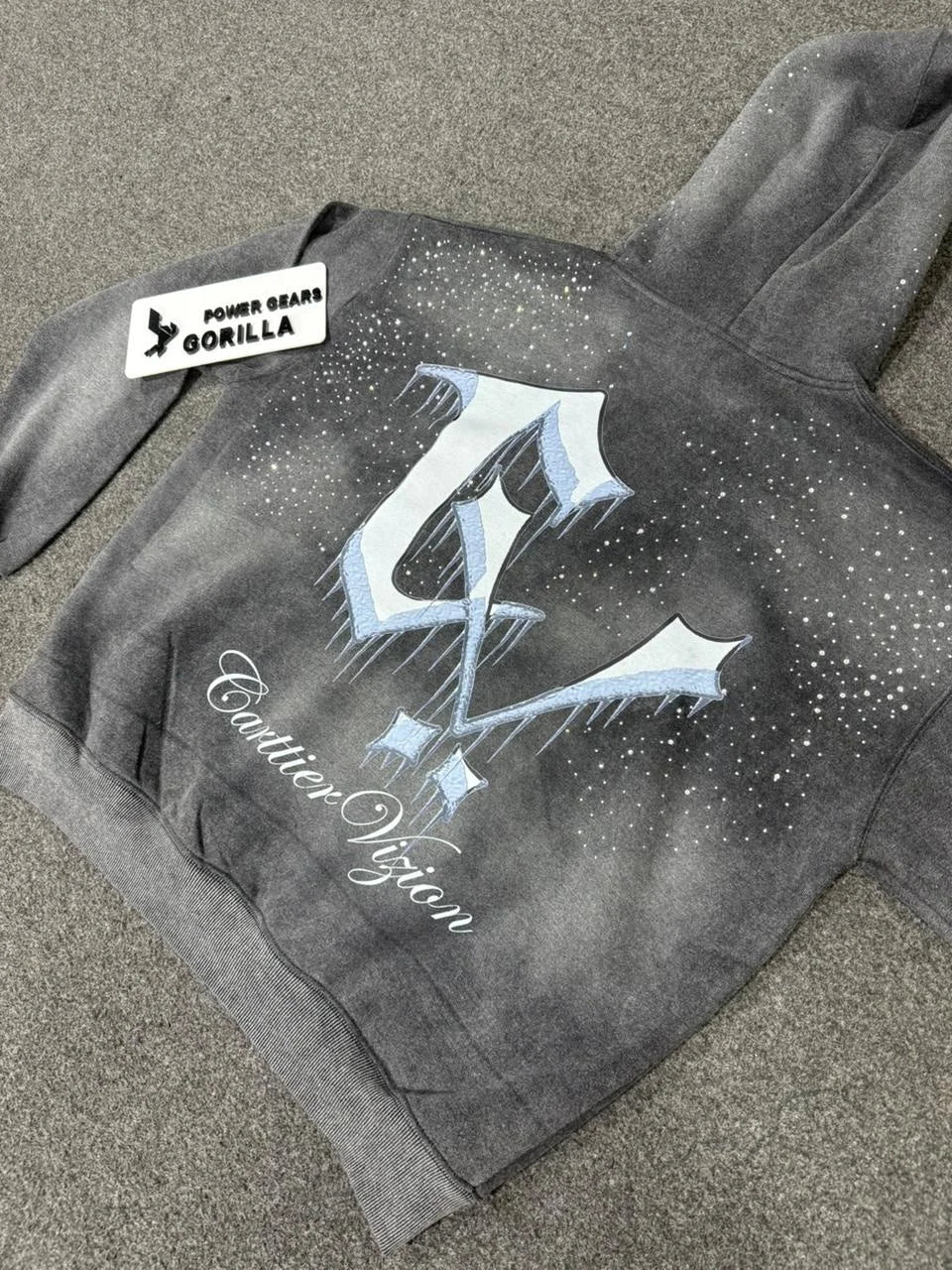 Custom Unisex Fashion Rhinestone Digital Printing 100% Cotton Oversized Winter Flare Sleeve Eco-Friendly 310g Hoodie Sweatshirt