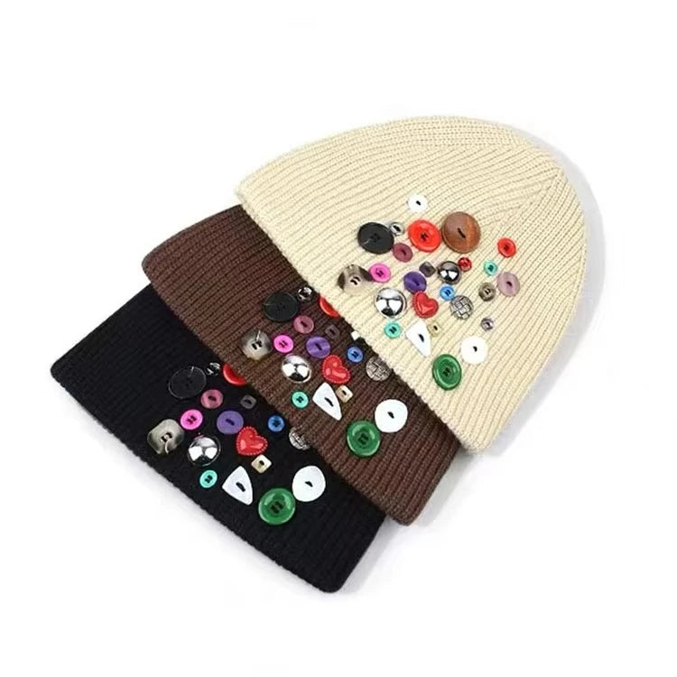 Customizable Jewelry Handmade Acrylic Custom Logo Crystal Embellishments Ribbed Knit Rhinestone Crystal Beanie Hat