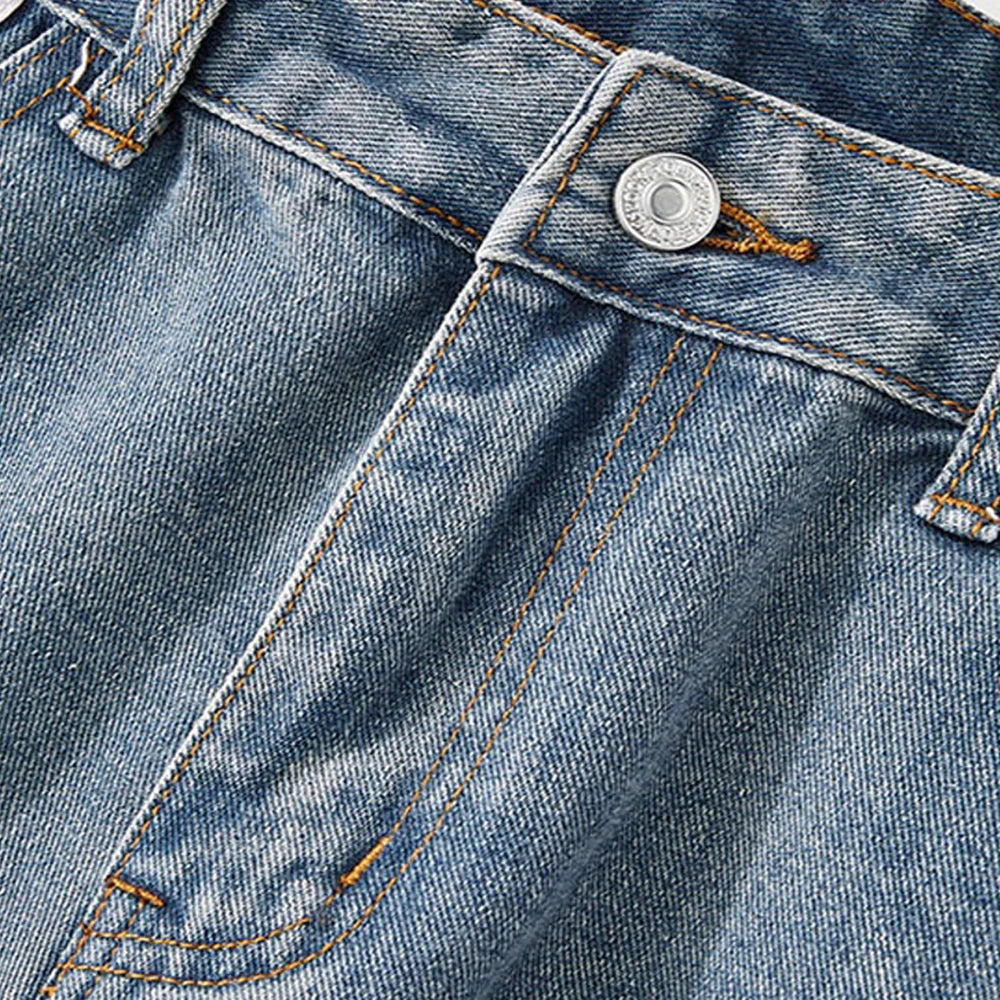 High Quality Straight Stretchy Pockets Wide Leg Trousers Mid Waist Loose Men Long Canvas Lightweight Casual Breathable Jeans