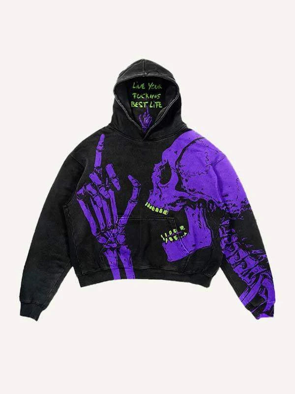 Y2K Gothic Streetwear Hoodie Oversized Acid Wash Black Pullover With Spiky Graphic Print Custom MOQ Top Quality Made Men Hoodies