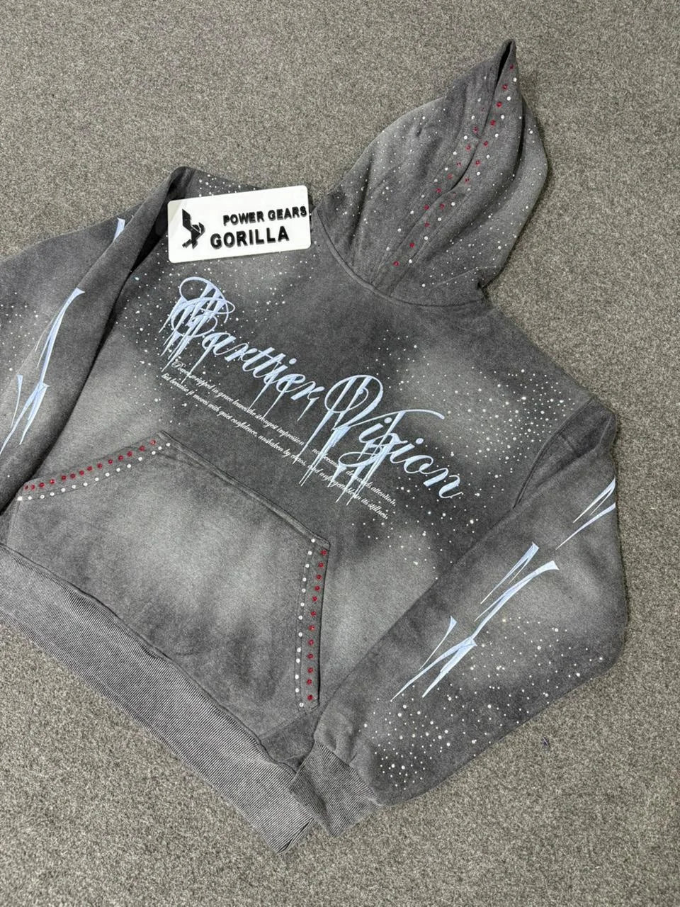 Custom Unisex Fashion Rhinestone Digital Printing 100% Cotton Oversized Winter Flare Sleeve Eco-Friendly 310g Hoodie Sweatshirt