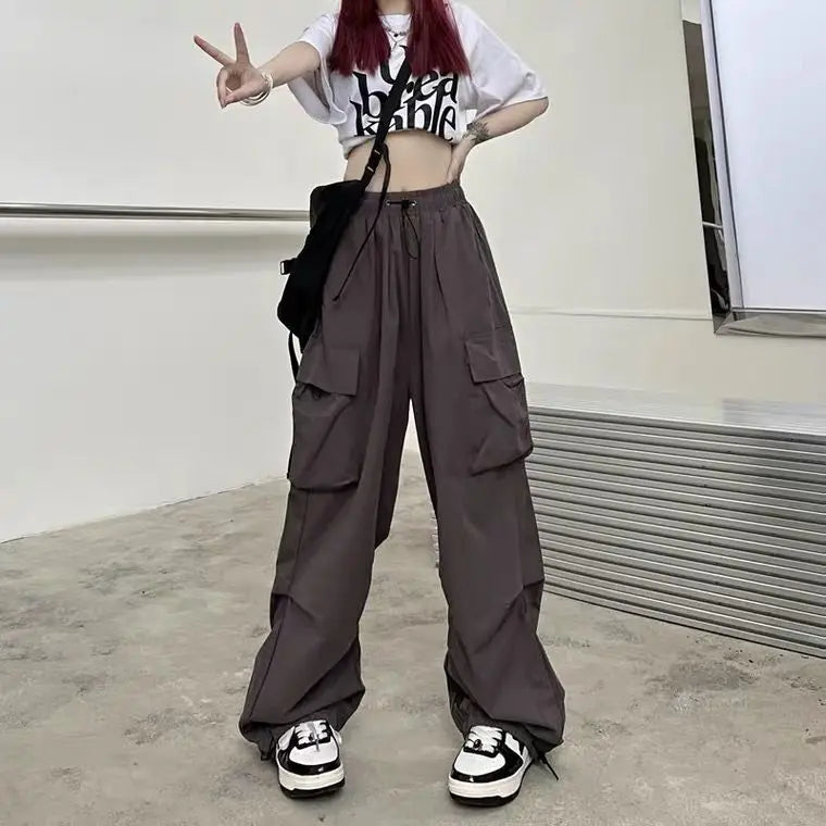 Y2k Streetwear Oversize Sweatpants Solid Low Pants Drawstring Wide Leg Baggy Trousers 2025 Women Casual Joggers Tech Pants