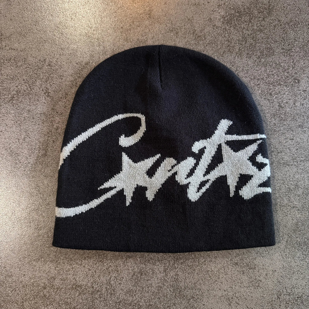 Custom Logo Trendy Jacquard Knitted Beanie Stylish Street Hip-hop Fashion Hat 3d Embroidery Free Size Warmth for Cold Weather