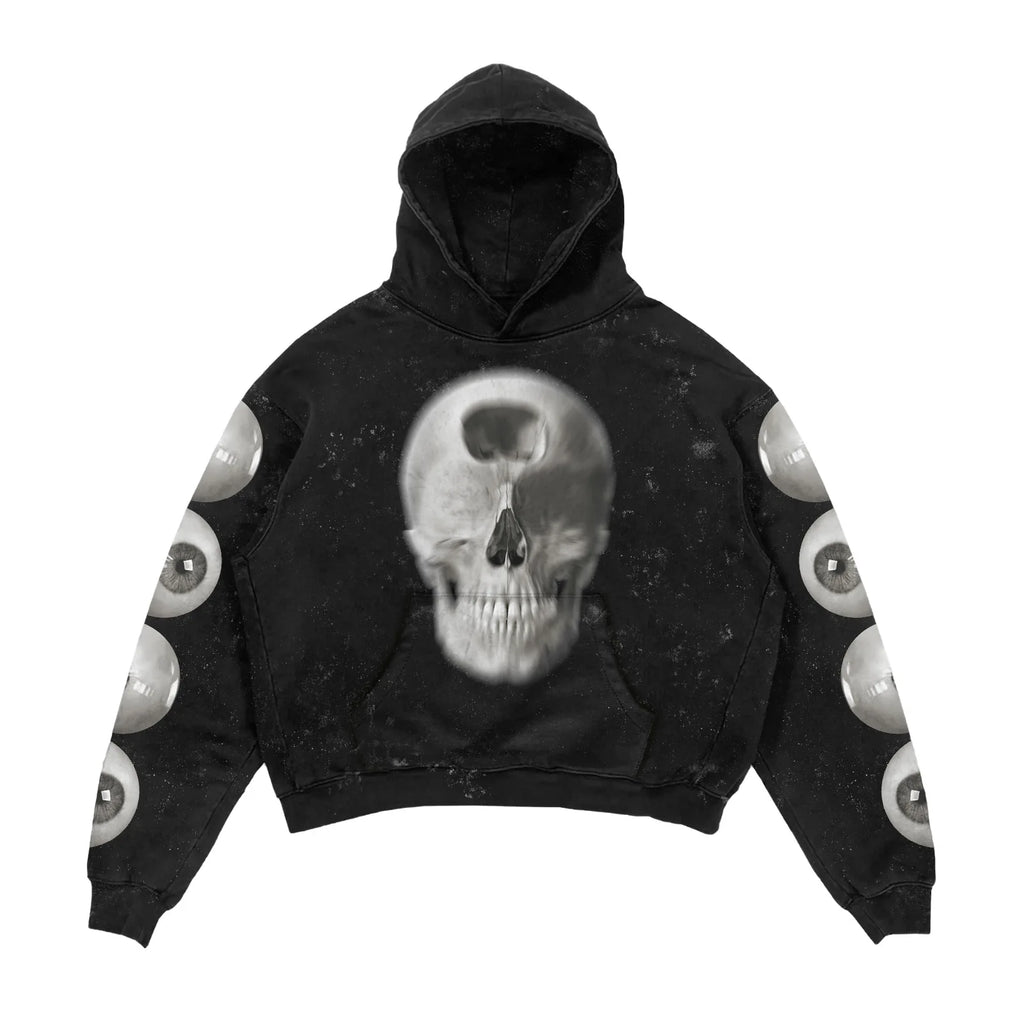 Custom Logo Pullover No String 3D Skull Printing Acid Wash Hoodie Oversized Hoodies for Men