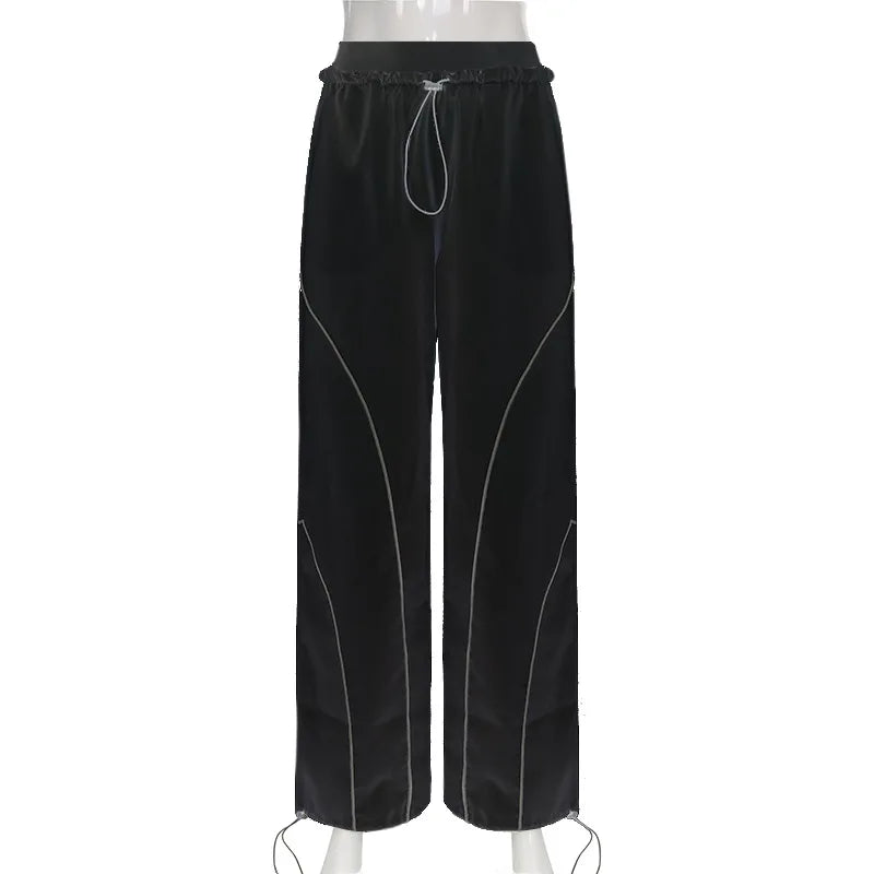 Casual Sweatpants Elastic Low Waist Straight Sports Jogging Capris Korean Fashion Streetwear Casual Pants for Women Basic
