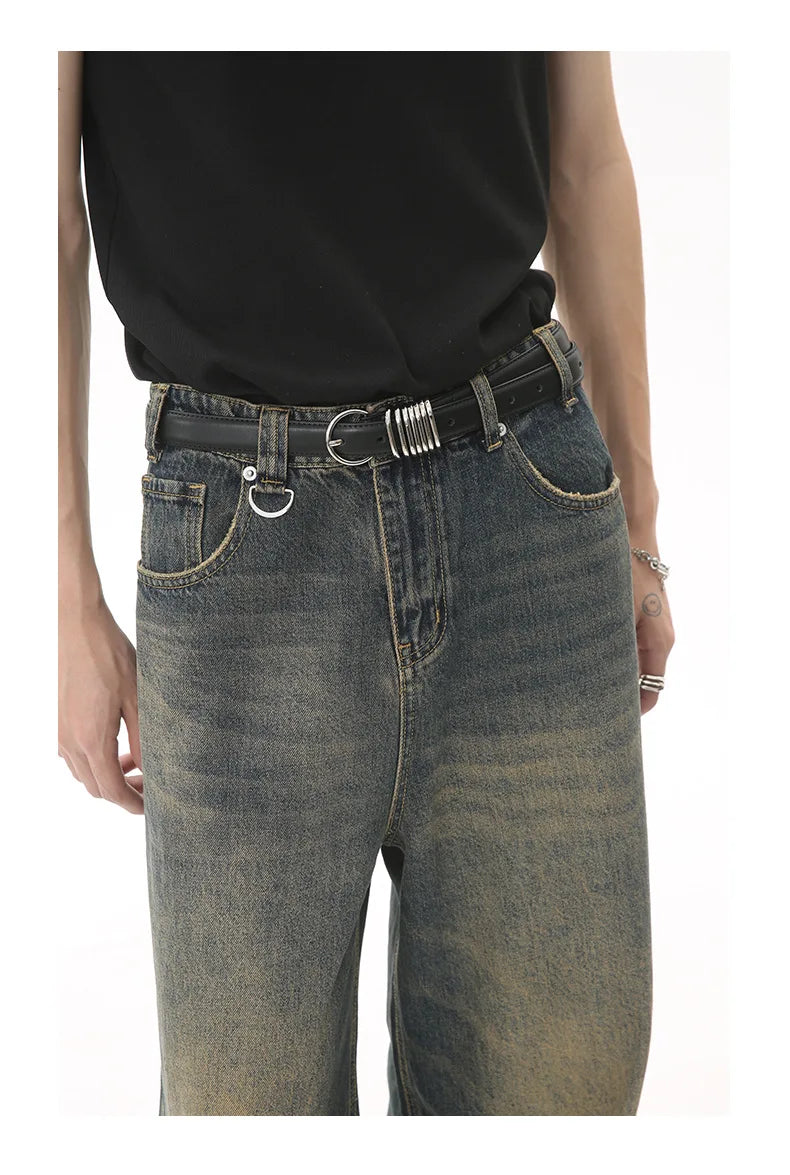 Carpenter Design Legendary Works Men's Vintage Jeans Fashion Loose Wash Stone Ground Cyan Jeans Store Sales the Most