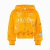 Hot Selling Trendy Custom Made 3D Embroidery Hoodie Acid Wash Zip Distressed 380 Gsm Heavyweight Cotton Rhinestones Embroidery
