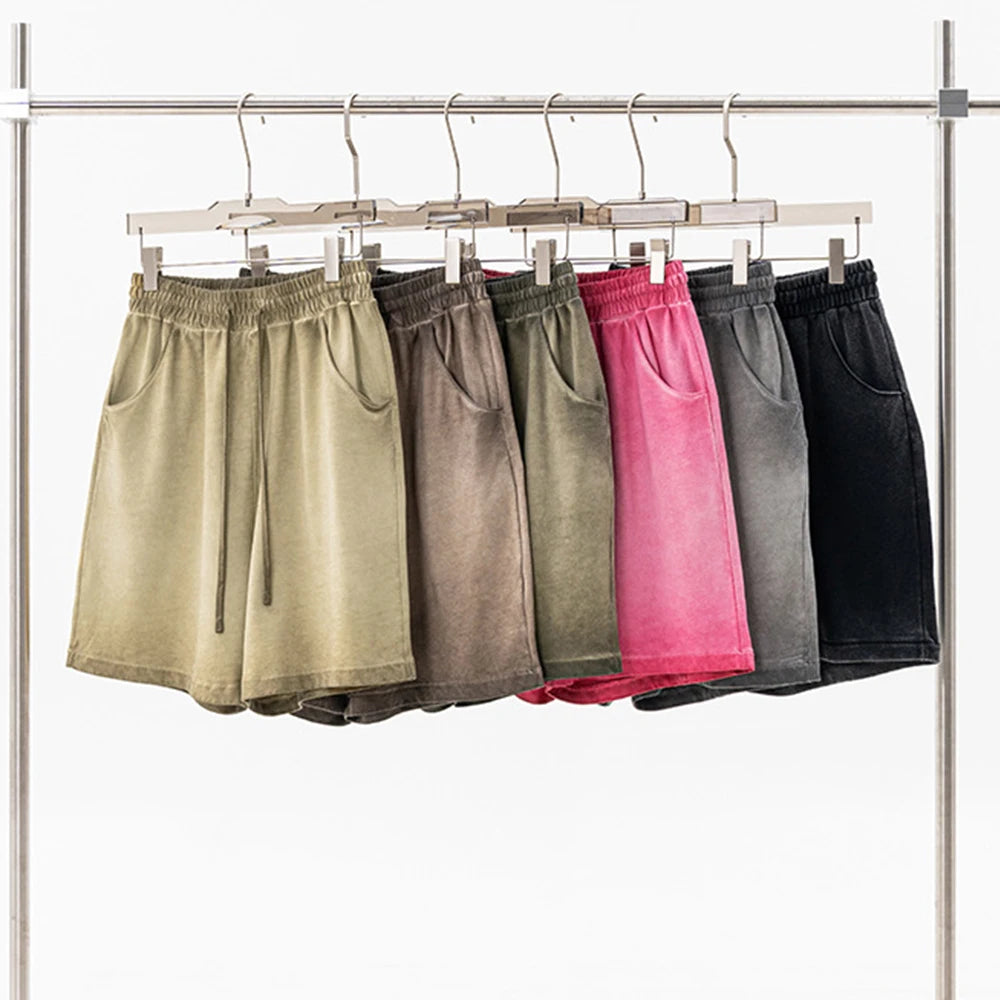 330gsm 100% Cotton Heavyweight Distressed Short Pants Washed Color Gradient Oversized Men's Shorts
