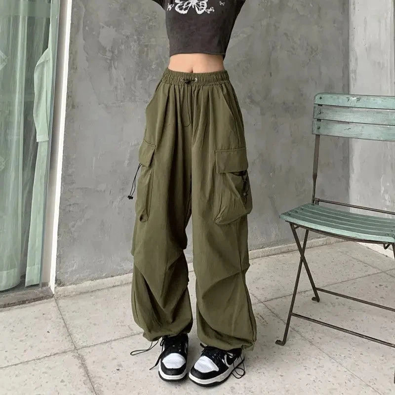 Y2k Streetwear Oversize Sweatpants Solid Low Pants Drawstring Wide Leg Baggy Trousers 2025 Women Casual Joggers Tech Pants