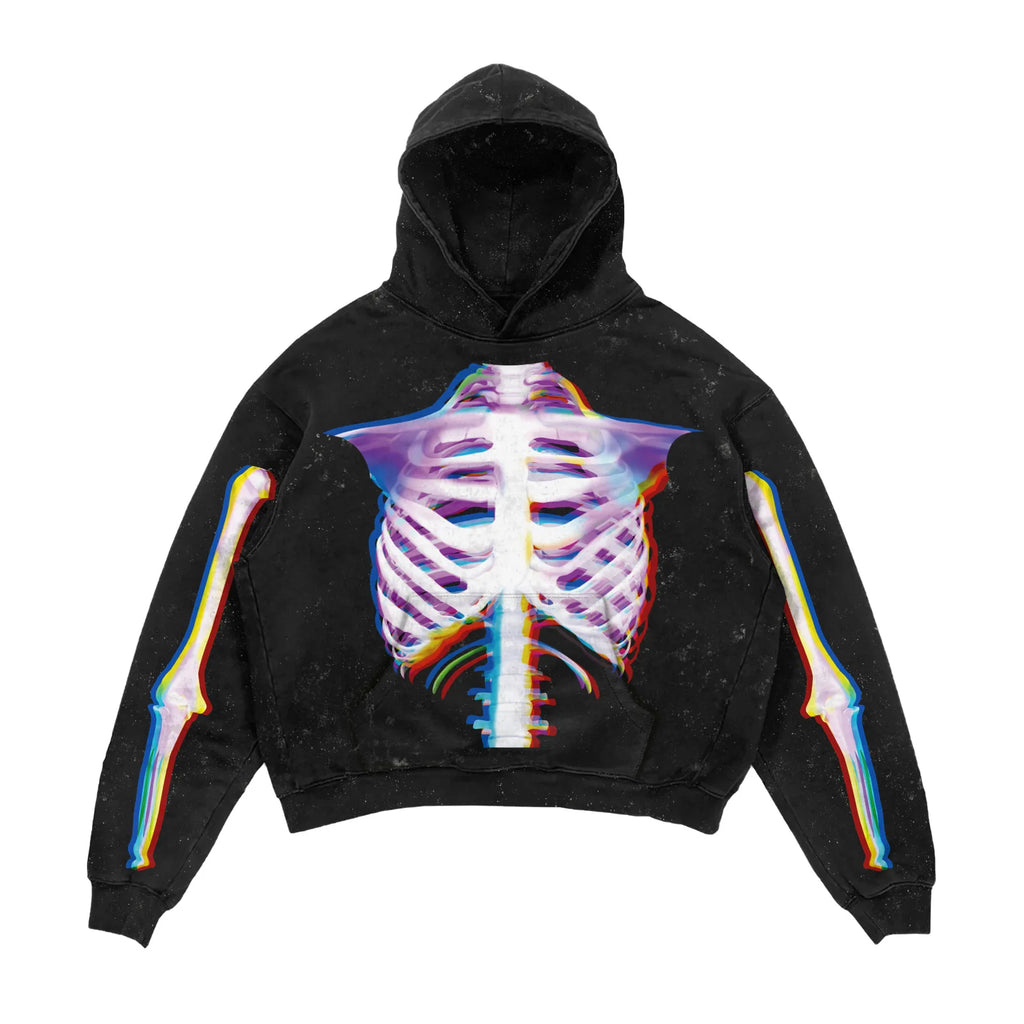 Custom Logo Pullover No String 3D Skull Printing Acid Wash Hoodie Oversized Hoodies for Men