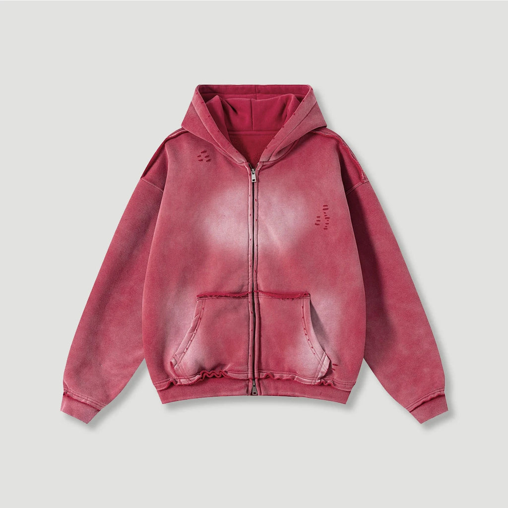 Vintage Washed Zip up Hoodie Heavyweight 400G Oversized Faded Hoodie Y2K Streetwear Full Zip Jacket