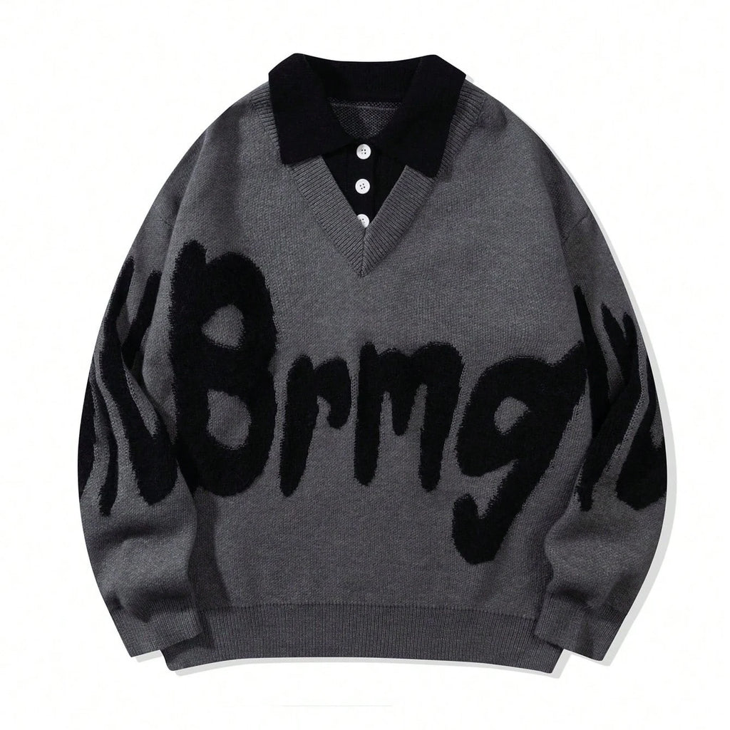 Patchwork Collar College Style Loose Casual Multi-color Stylish and Comfortable Fall/Winter Letter Design Men's Sweater
