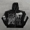 American Style Autumn New Angel Print Hooded Zipper Front Logo Regular Sleeve Unisex Loose Y2K Retro Polyester Hoodie