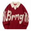 Patchwork Collar College Style Loose Casual Multi-color Stylish and Comfortable Fall/Winter Letter Design Men's Sweater