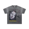 Lanli Punk Mechanical Skull T Shirt Gothic Rhinestone Black Red Washed Oversized Rock Hip Hop Streetwear Graphic Tee