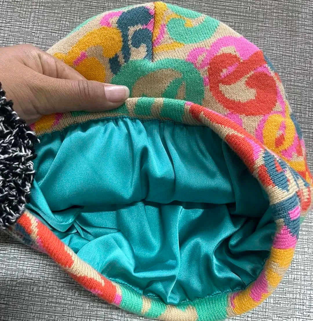 Wholesale Hight Quality Mohair Satin Lined Beanies With Custom Jacquard Logo and Satin Lined Inside
