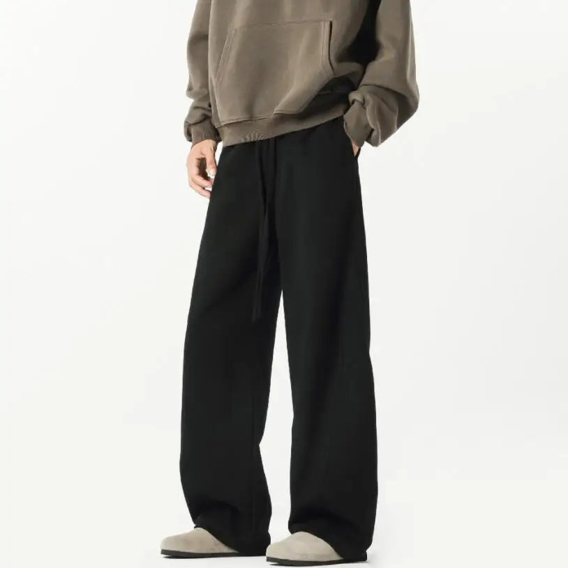 Fashion Causal Breathable Men Sweat Pant Male Autumn Elastic High Waist Drawstring Loose Straight Trouser Wide Leg Pant