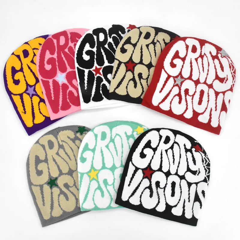 GRVTY Ice Cap Knitted Beanie Jacquard-patterned Polyester Men Women Trendy European American-inspired Hip-hop