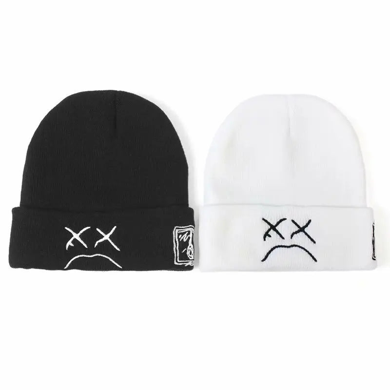 Logo Designed Plain Winter Hat Men Women Custom Logo Warm Kinnted Beanie Funny Expression Beanie Hat With Embroidery Logo