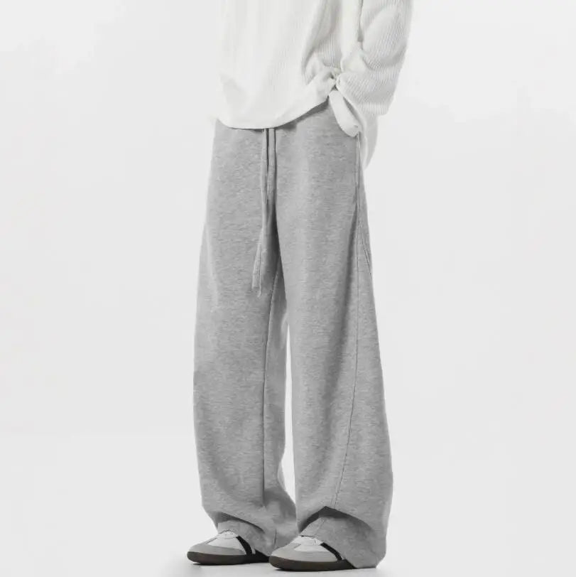 Fashion Causal Breathable Men Sweat Pant Male Autumn Elastic High Waist Drawstring Loose Straight Trouser Wide Leg Pant