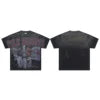 Lanli Punk Mechanical Skull T Shirt Gothic Rhinestone Black Red Washed Oversized Rock Hip Hop Streetwear Graphic Tee