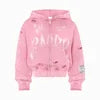 Hot Selling Trendy Custom Made 3D Embroidery Hoodie Acid Wash Zip Distressed 380 Gsm Heavyweight Cotton Rhinestones Embroidery