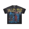 Lanli Punk Mechanical Skull T Shirt Gothic Rhinestone Black Red Washed Oversized Rock Hip Hop Streetwear Graphic Tee