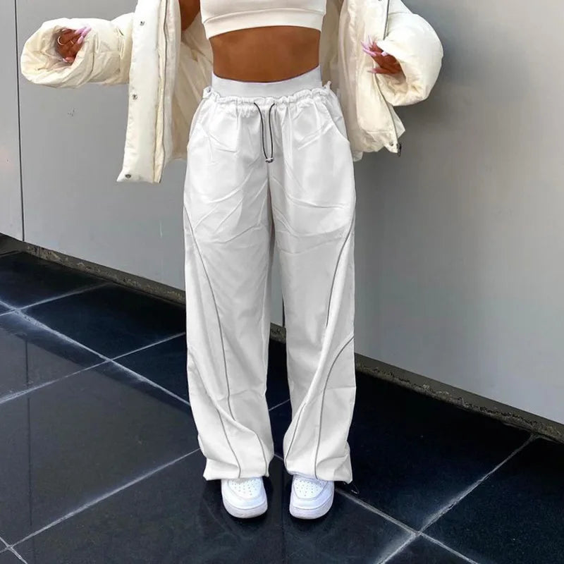 Casual Sweatpants Elastic Low Waist Straight Sports Jogging Capris Korean Fashion Streetwear Casual Pants for Women Basic