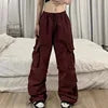 Y2k Streetwear Oversize Sweatpants Solid Low Pants Drawstring Wide Leg Baggy Trousers 2025 Women Casual Joggers Tech Pants